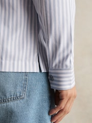 Reiss White/Soft Blue Palina Cotton Stripe Zip-Through Shirt - Image 4 of 7