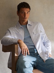Reiss White/Soft Blue Palina Cotton Stripe Zip-Through Shirt - Image 6 of 7