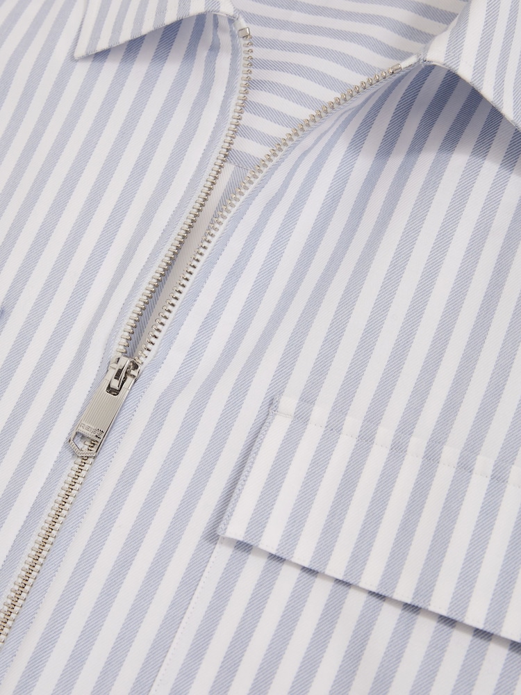 Reiss White/Soft Blue Palina Cotton Stripe Zip-Through Shirt - Image 7 of 7