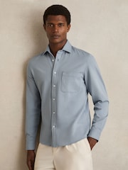 Reiss Soft Blue Kappo Cotton-Twill Cutaway-Collar Overshirt - Image 1 of 6