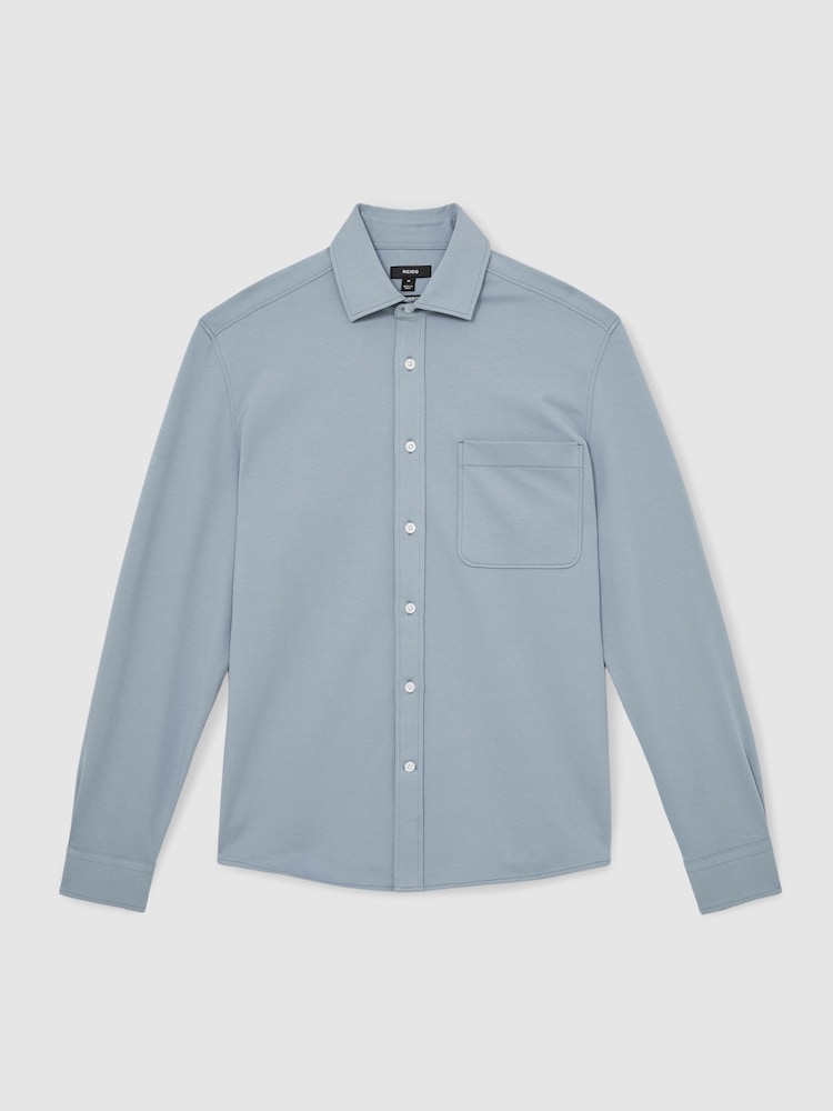 Reiss Soft Blue Kappo Cotton-Twill Cutaway-Collar Overshirt - Image 2 of 6