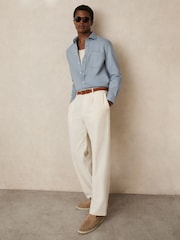 Reiss Soft Blue Kappo Cotton-Twill Cutaway-Collar Overshirt - Image 3 of 6