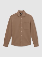 Reiss Camel Kappo Cotton-Twill Cutaway-Collar Overshirt - Image 2 of 6