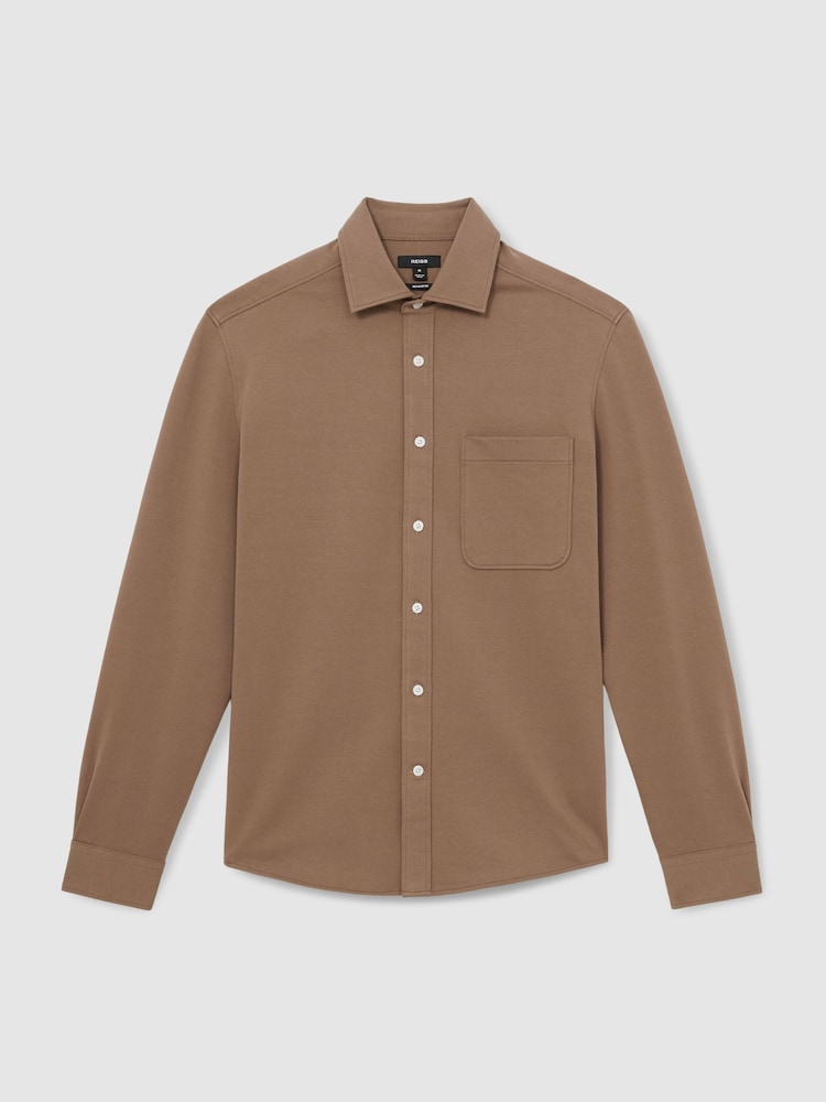 Reiss Camel Kappo Cotton-Twill Cutaway-Collar Overshirt - Image 2 of 6