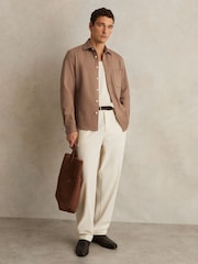 Reiss Camel Kappo Cotton-Twill Cutaway-Collar Overshirt - Image 3 of 6