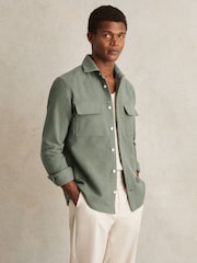 Reiss Green Camber Moleskin-Cotton Twin-Pocket Overshirt - Image 1 of 6