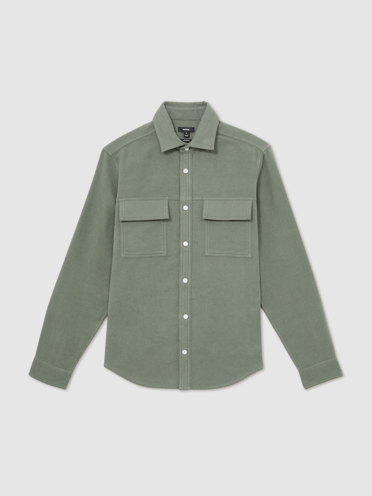 Reiss Green Camber Moleskin-Cotton Twin-Pocket Overshirt - Image 2 of 6