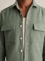 Reiss Green Camber Moleskin-Cotton Twin-Pocket Overshirt - Image 3 of 6