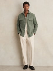 Reiss Green Camber Moleskin-Cotton Twin-Pocket Overshirt - Image 4 of 6