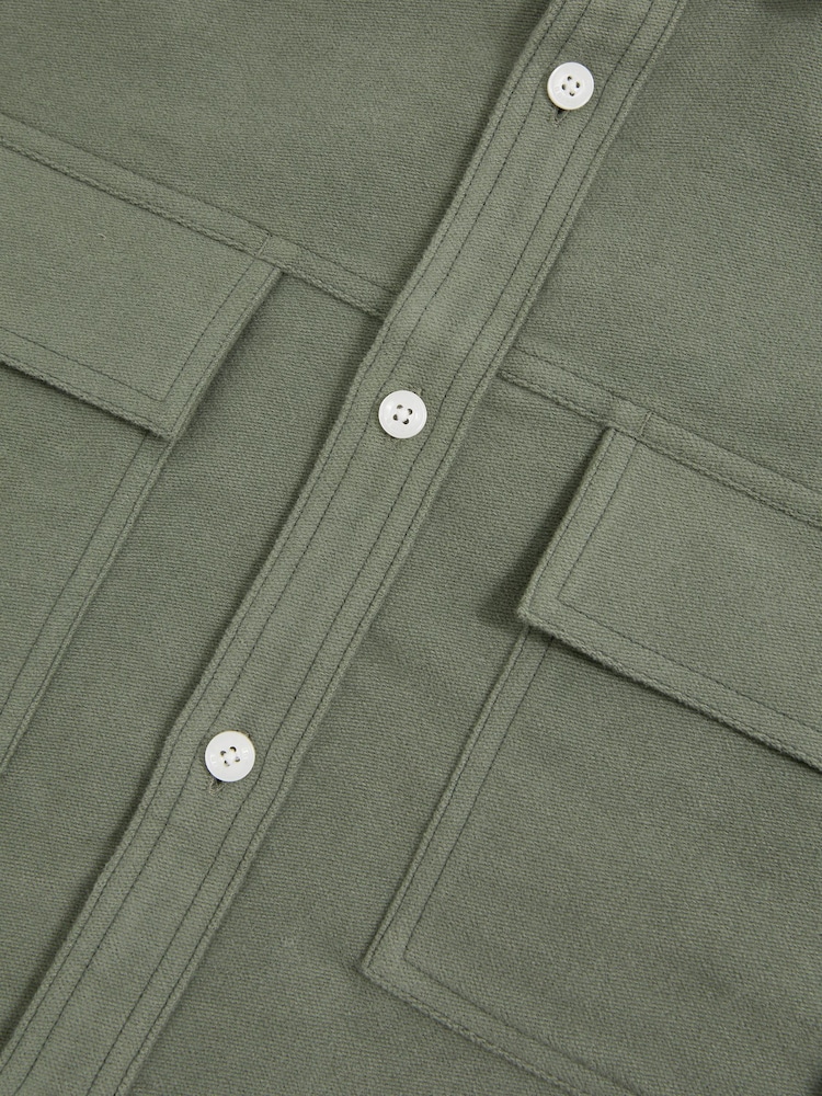Reiss Green Camber Moleskin-Cotton Twin-Pocket Overshirt - Image 6 of 6