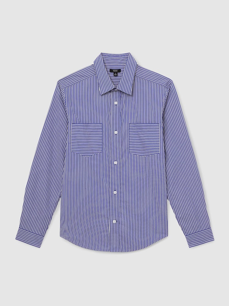 Reiss Blue/White Hendrixon Cotton-Poplin Stripe Twin-Pocket Shirt - Image 2 of 6
