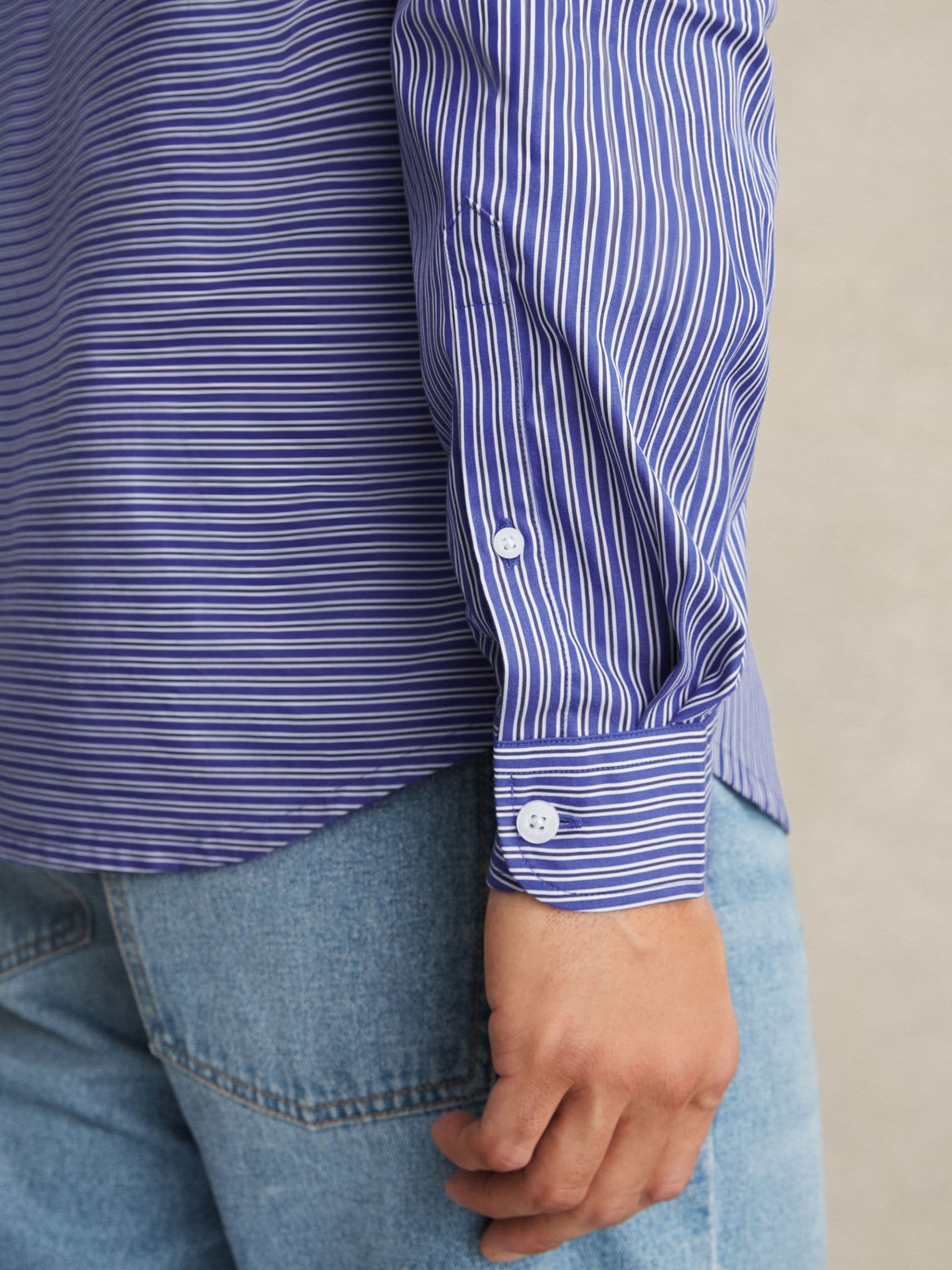 Buy Reiss Blue/White Hendrixon Cotton-Poplin Stripe Twin-Pocket