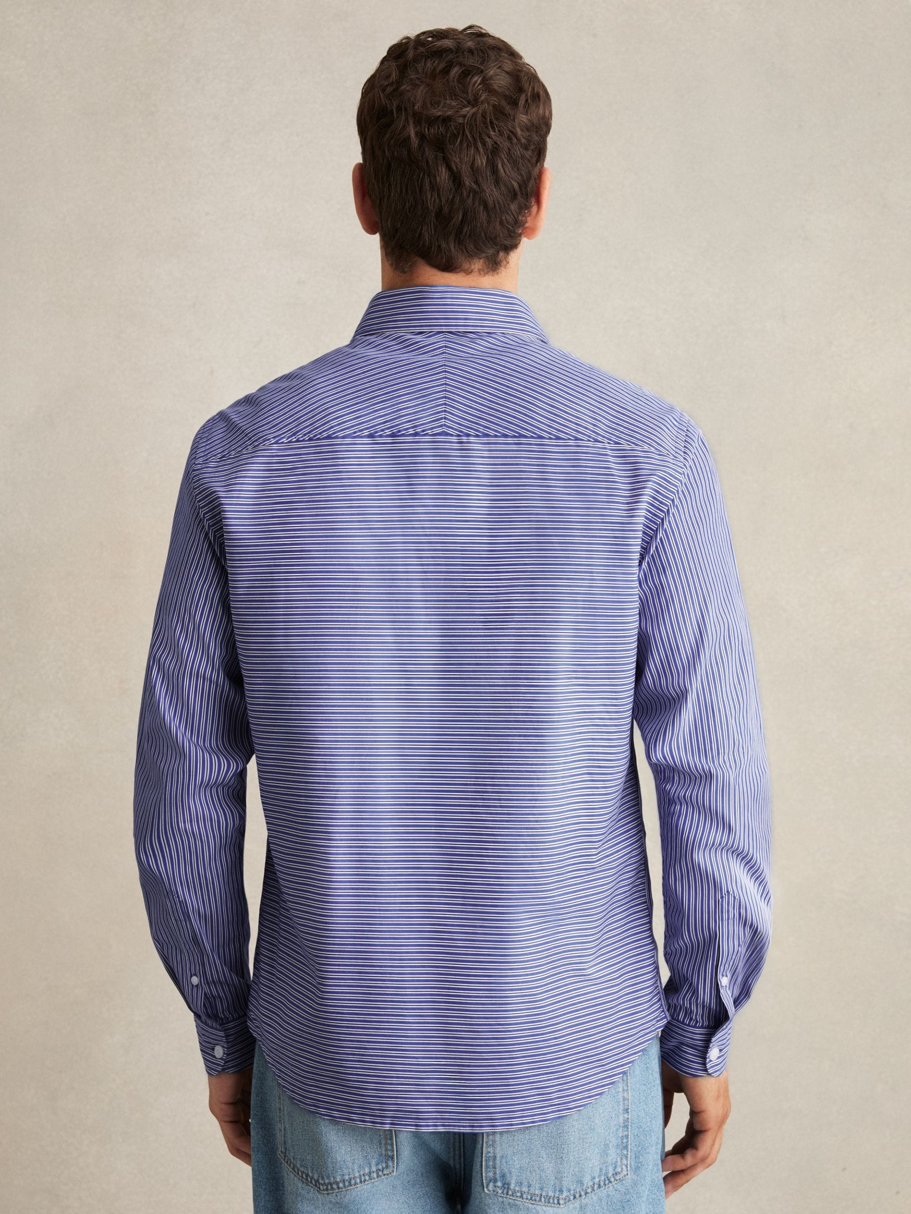 Buy Reiss Blue/White Hendrixon Cotton-Poplin Stripe Twin-Pocket