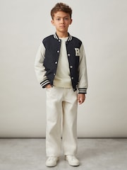 Reiss Navy/ Off White Arkan 13-14 yrs Colour-Block Varsity Bomber Jacket - Image 2 of 4