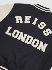 Reiss Navy/ Off White Arkan 13-14 yrs Colour-Block Varsity Bomber Jacket - Image 4 of 4