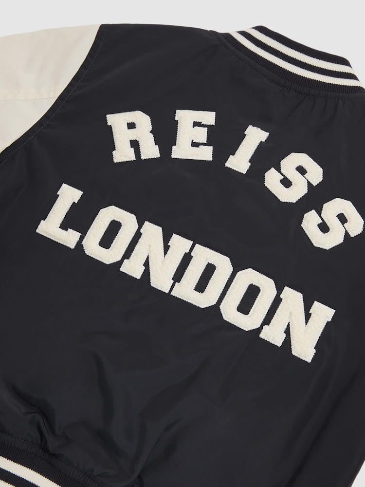 Reiss Navy/ Off White Arkan 13-14 yrs Colour-Block Varsity Bomber Jacket - Image 4 of 4
