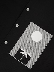 Reiss Black Coast Graphic Print Cuban-Collar Shirt - Image 6 of 6