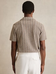 Reiss Tobacco Brown Vallata Zig-Zag Knit Cuban-Collar Shirt - Image 5 of 6