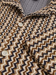 Reiss Tobacco Brown Vallata Zig-Zag Knit Cuban-Collar Shirt - Image 6 of 6