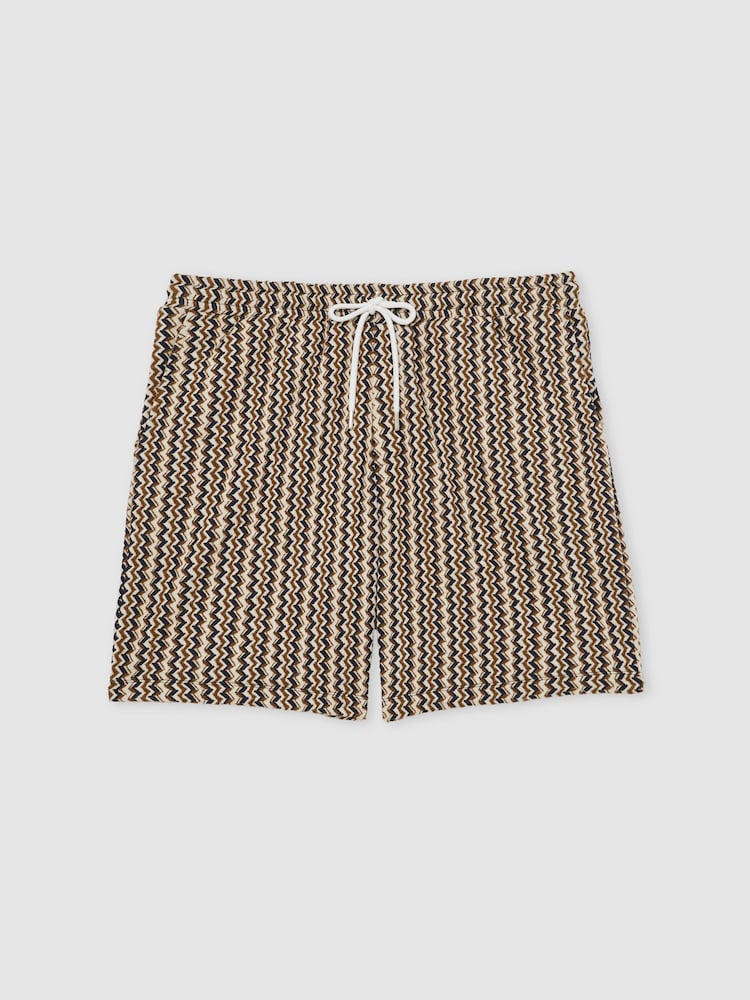 Reiss Tobacco Brown Teti Zig-Zag Knit Drawstring Shorts - Image 2 of 6