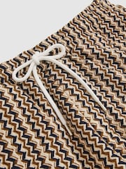 Reiss Tobacco Brown Teti Zig-Zag Knit Drawstring Shorts - Image 6 of 6