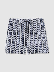 Reiss Blue Teti Zig-Zag Knit Drawstring Shorts - Image 1 of 5