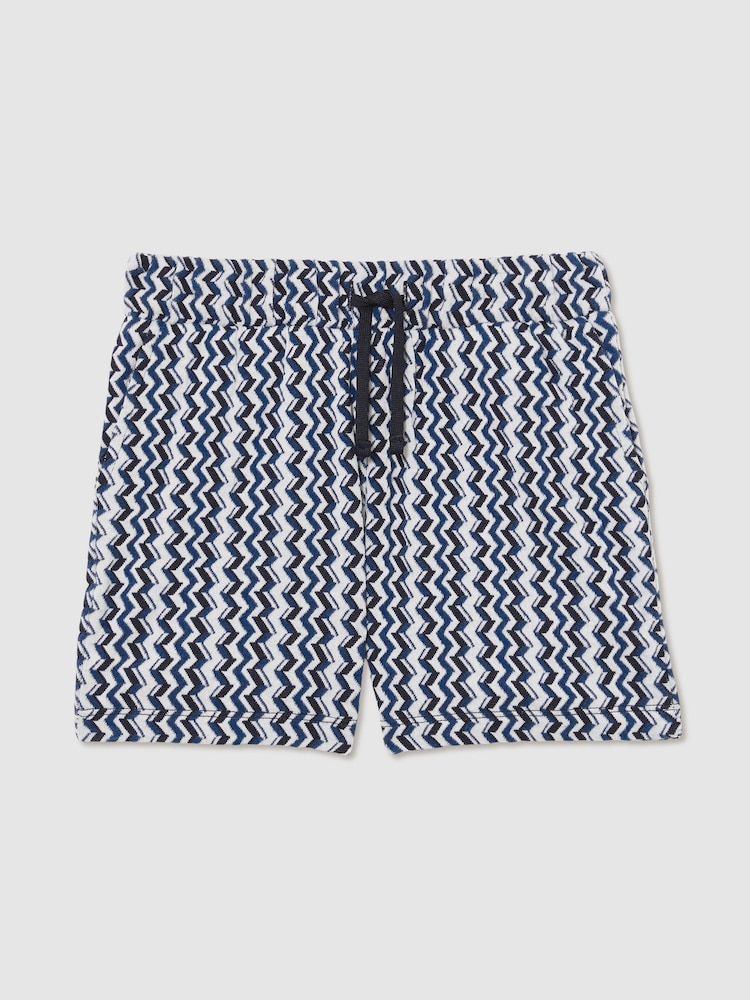 Reiss Blue Teti Zig-Zag Knit Drawstring Shorts - Image 1 of 5