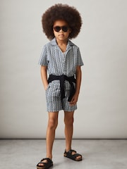 Reiss Blue Teti Zig-Zag Knit Drawstring Shorts - Image 2 of 5