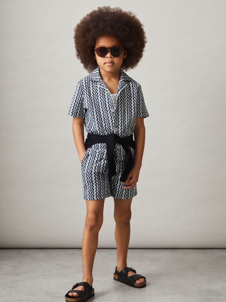 Reiss Blue Teti Zig-Zag Knit Drawstring Shorts - Image 2 of 5