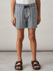 Reiss Blue Teti Zig-Zag Knit Drawstring Shorts - Image 3 of 5