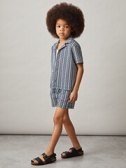 Reiss Blue Teti Zig-Zag Knit Drawstring Shorts - Image 4 of 5