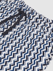 Reiss Blue Teti Zig-Zag Knit Drawstring Shorts - Image 5 of 5