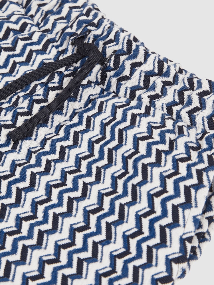 Reiss Blue Teti Zig-Zag Knit Drawstring Shorts - Image 5 of 5