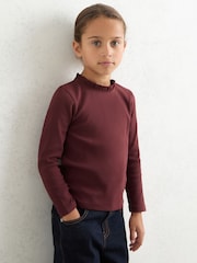 Reiss Burgundy Flora 3-9 yrs Stretch-Cotton Ruffle-Neck Top - Image 1 of 5