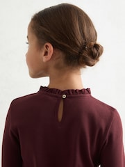 Reiss Burgundy Flora 3-9 yrs Stretch-Cotton Ruffle-Neck Top - Image 3 of 5