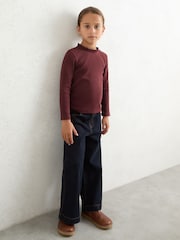 Reiss Burgundy Flora 3-9 yrs Stretch-Cotton Ruffle-Neck Top - Image 4 of 5