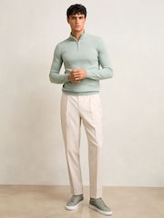 Reiss Sage Green Melange Blackhall Merino Wool Half Zip Jumper - Image 1 of 6