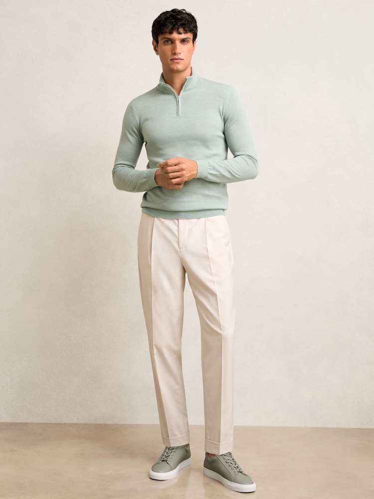 Reiss Sage Green Melange Blackhall Merino Wool Half Zip Jumper - Image 1 of 6