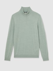 Reiss Sage Green Melange Blackhall Merino Wool Half Zip Jumper - Image 2 of 6