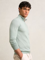 Reiss Sage Green Melange Blackhall Merino Wool Half Zip Jumper - Image 3 of 6