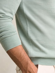 Reiss Sage Green Melange Blackhall Merino Wool Half Zip Jumper - Image 4 of 6