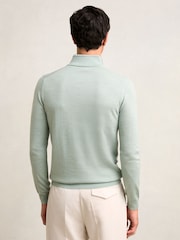 Reiss Sage Green Melange Blackhall Merino Wool Half Zip Jumper - Image 5 of 6