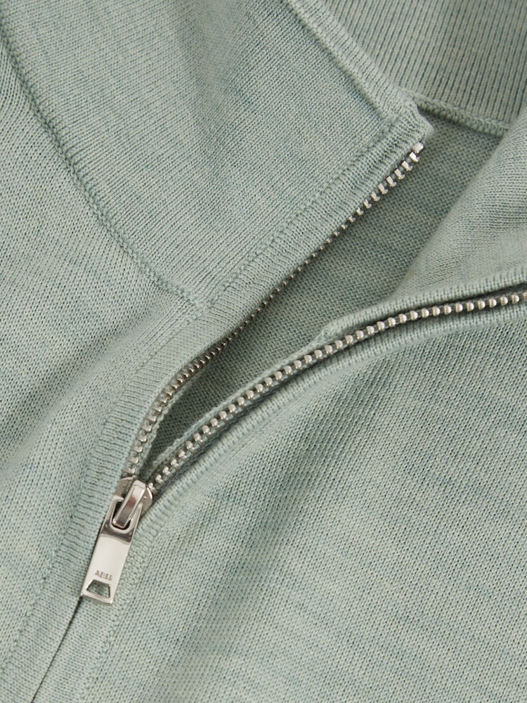 Reiss Sage Green Melange Blackhall Merino Wool Half Zip Jumper - Image 6 of 6