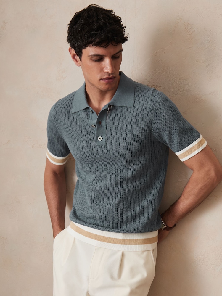 Azul fuerza aérea - Reiss Quinn Reiss | Ché Cotton Knit Polo Shirt - Imagen 1 de 6