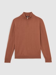 Reiss Cinnamon Brown Blackhall Merino Wool Half Zip Jumper - Image 2 of 6