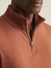 Reiss Cinnamon Brown Blackhall Merino Wool Half Zip Jumper - Image 3 of 6