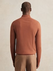 Reiss Cinnamon Brown Blackhall Merino Wool Half Zip Jumper - Image 4 of 6