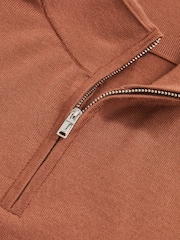 Reiss Cinnamon Brown Blackhall Merino Wool Half Zip Jumper - Image 6 of 6