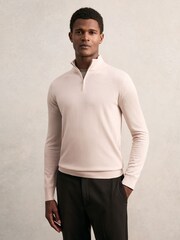 Reiss Beige Blackhall Merino Wool Half-Zip Jumper - Image 1 of 7