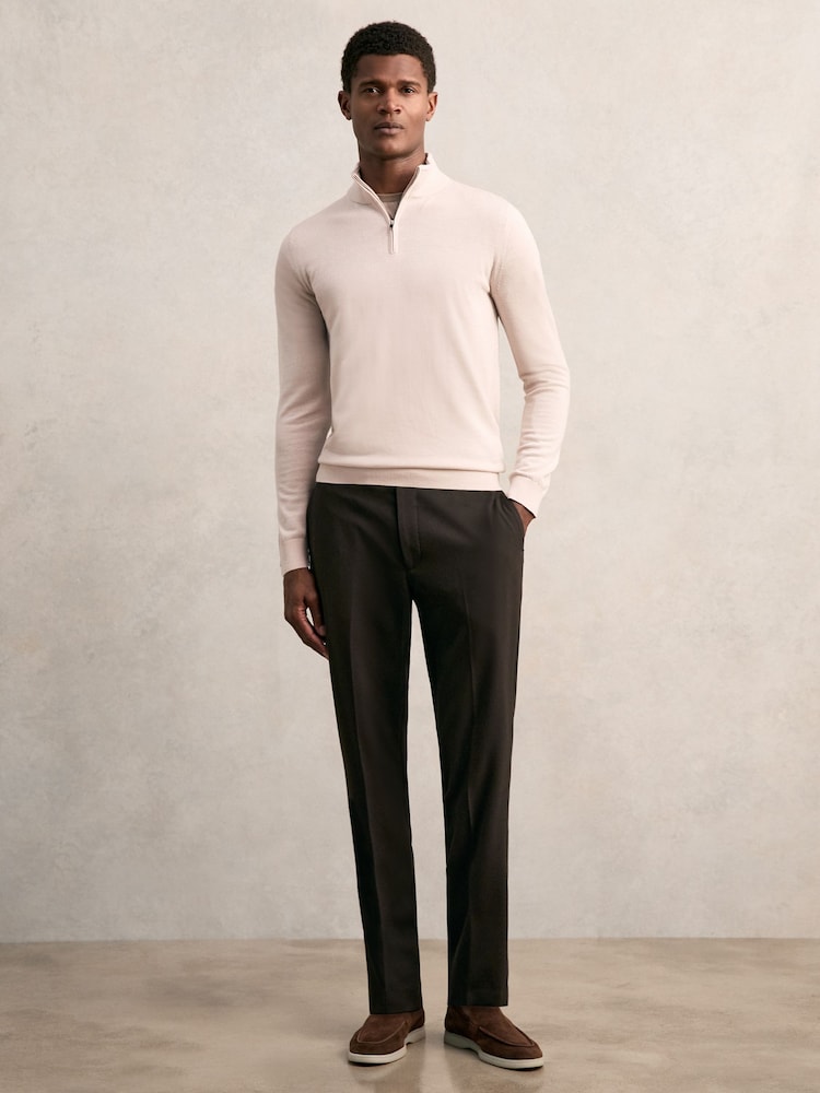 Reiss Beige Blackhall Merino Wool Half-Zip Jumper - Image 3 of 7